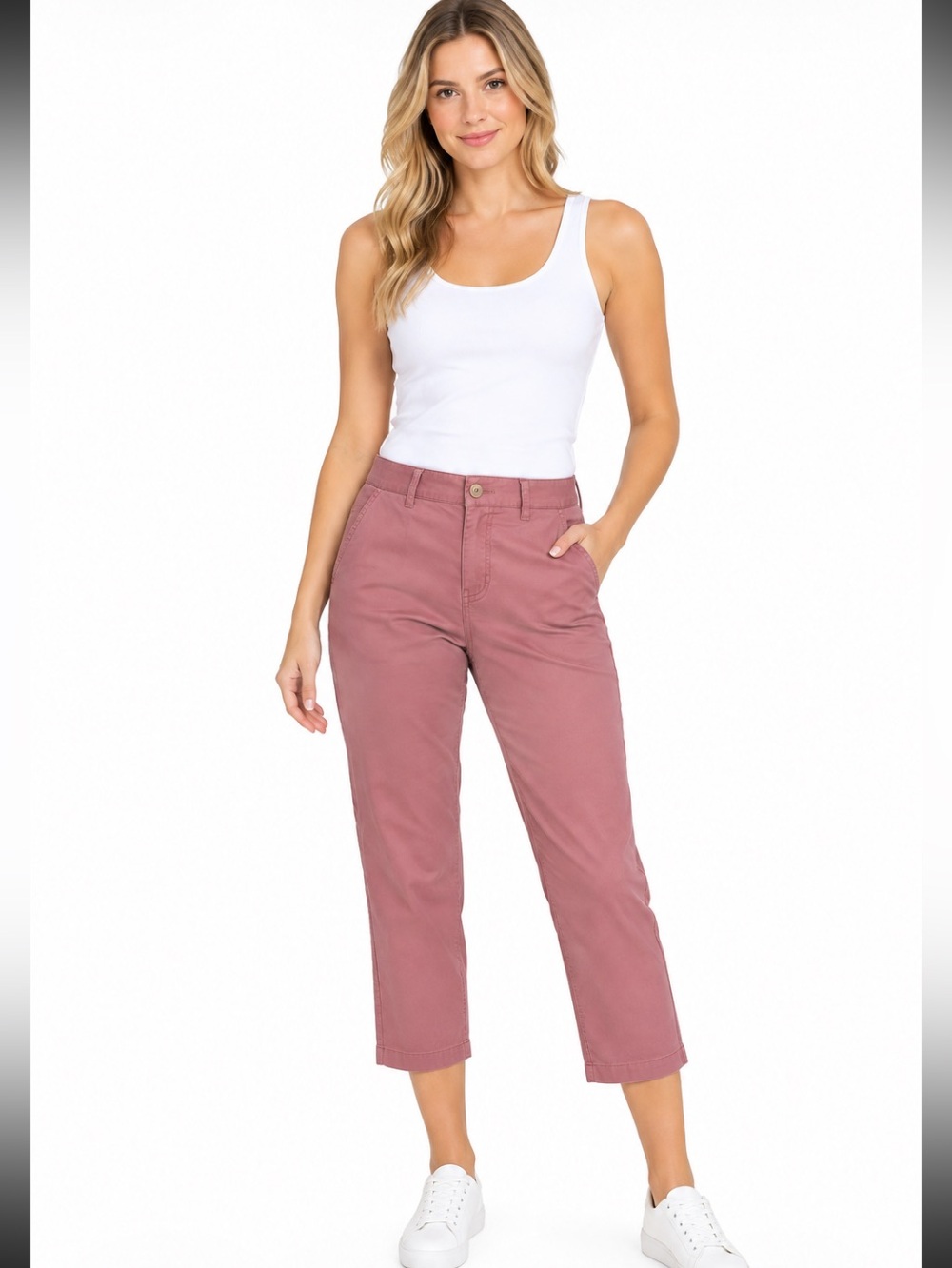 L.L. BEAN Salmon Pink Favorite Fit Cotton Cropped Chino Jeans Size 4 NWOT